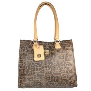 Diane Von Furstenberg Vintage Signature Logo Brown Tan Coated Canvas Large Tote